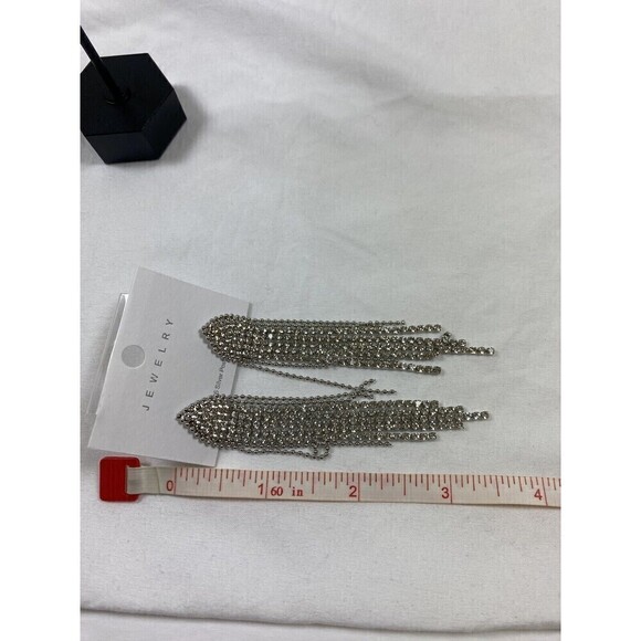 Rhinestone Waterfall Earrings Dramatic Formal Tassel - Picture 3 of 7